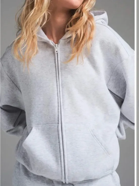 SKIMS Cotton Fleece Blend Classic Zip-Up Hoodie Medium Light Heather Grey - Picture 1 of 6